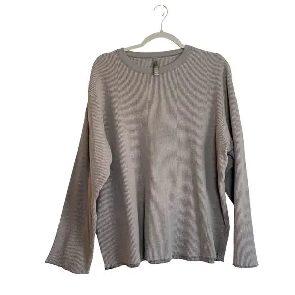 SKIMS Womens Long Sleeve Ribbed Knit Oversized Top Size M Smoke Cotton Lounge - Picture 1 of 7